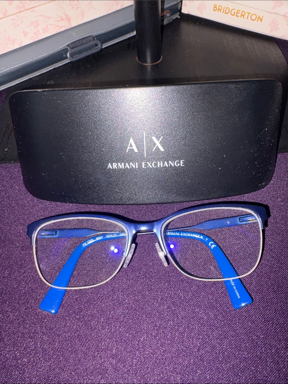 Armani Exchange Blue and Silver Semi-Rim Eyeglasses